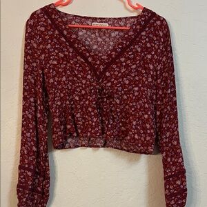 Aeropostale Red Floral Crop Top long sleeve elastic wrist size med